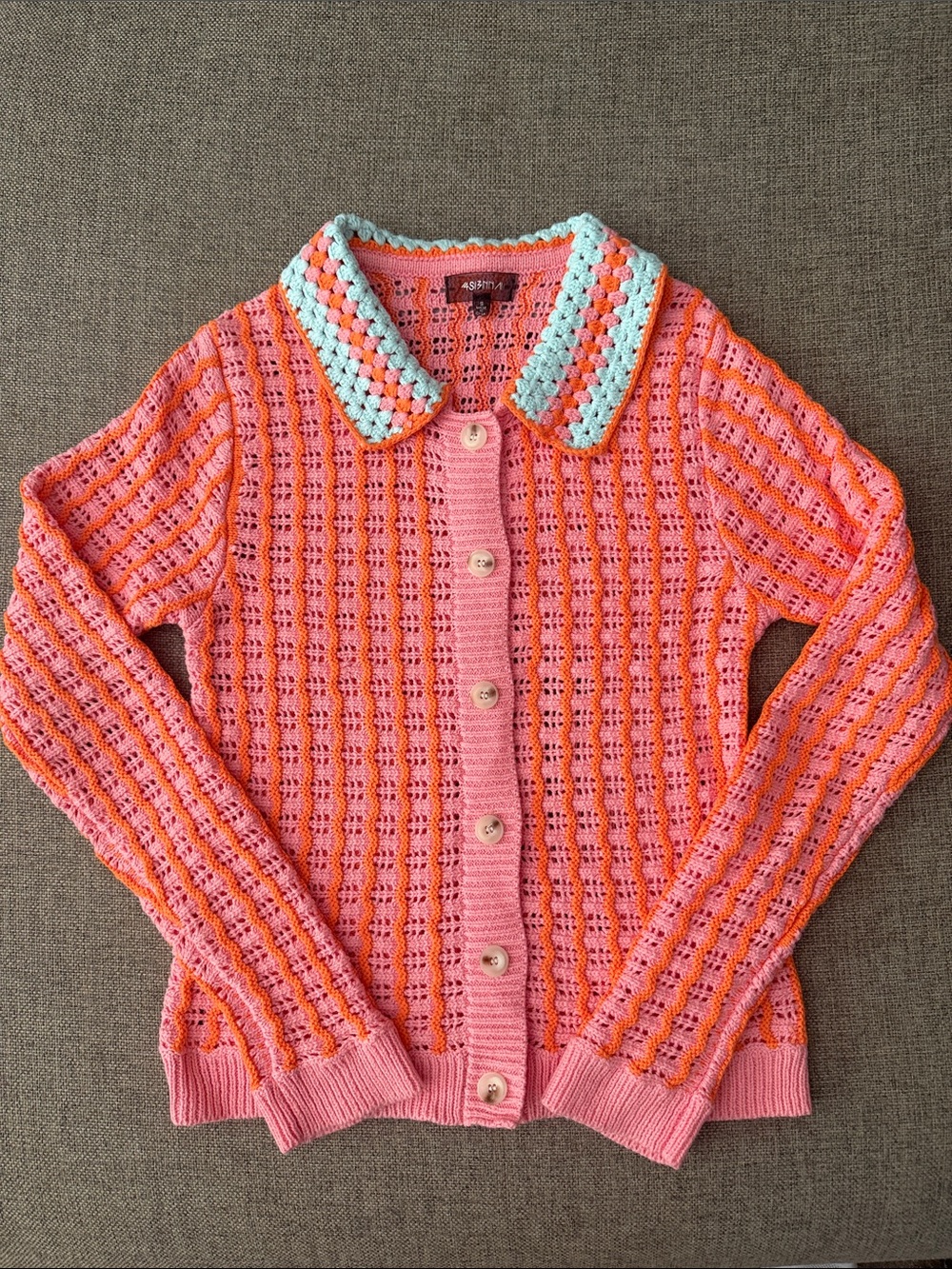 Anthropologie crochet open knit pink cardigan